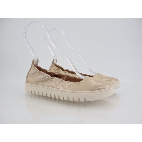 Vionic Uptown Ballet Flat Women 8 Gold Metallic Leather Slip On Platform Shoes - Picture 1 of 13